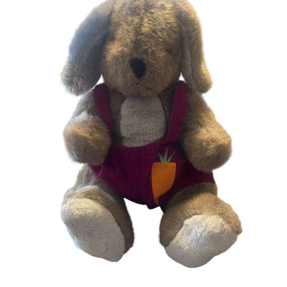 Playful Pals Brown Red Bunny Rabbit Droopy Ears Bib Overalls Plush Stuffed Anima - Picture 10 of 12